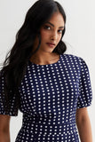 Short Sleeve Maxi Dress in Polka Dots - NAVY