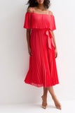 Pleated Bardot Midaxi Dress