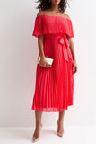Pleated Bardot Midaxi Dress