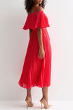 Pleated Bardot Midaxi Dress
