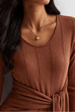 Front Tie Bodycon Knit Dress - BROWN