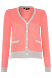 Contrast Trim V-Neck Button Cardigan