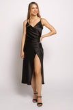 Deep Neck Satin Slip Midi Dress