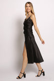 Deep Neck Satin Slip Midi Dress
