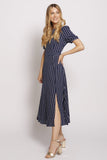 Short Sleeve Maxi Dress In Polka Dot - Navy