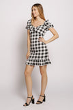 Black Gingham Frill Mini Dress