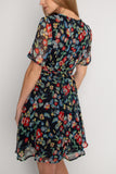 Wrap Mini Dress In Tropical Floral Black