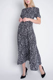Short Sleeve Maxi Dress - Black Leopard Print