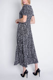 Short Sleeve Maxi Dress - Black Leopard Print