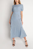 Short Sleeve Maxi Dress in Polka Dot -L BLUE