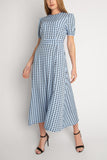 Short Sleeve Maxi Dress in Polka Dot -L BLUE